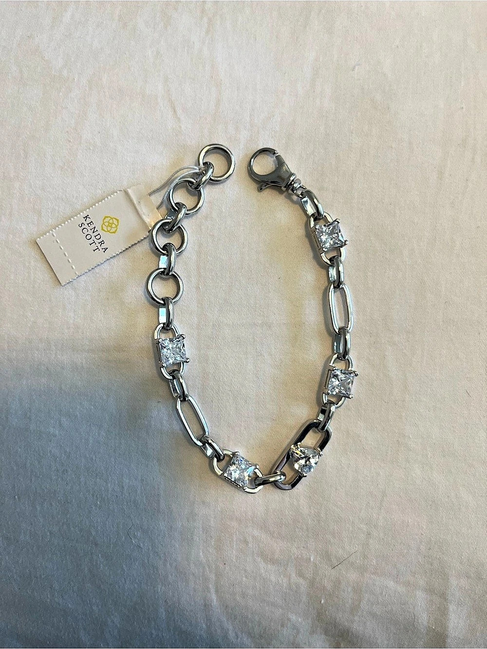 Kendra Scott Blair Small Chain Bracelet Silver-Tone Crystal Link Bracelet NWT